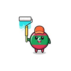 the maldives flag painter mascot with a paint roller