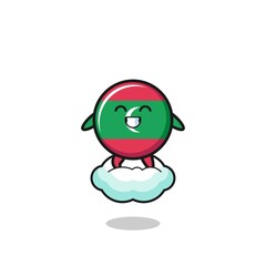 cute maldives flag illustration riding a floating cloud