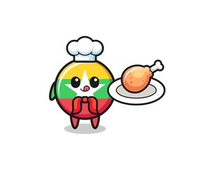 myanmar flag fried chicken chef cartoon character