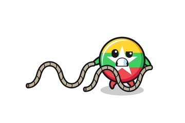 illustration of myanmar flag doing battle rope workout
