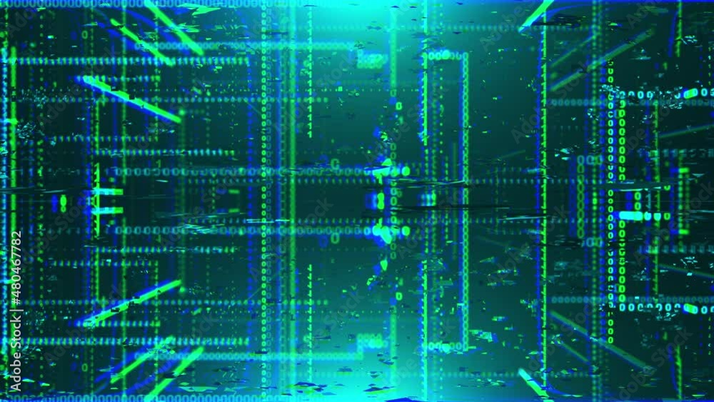 Poster transmission corruption 3d data render in cyber structure of matrix information. static failure with