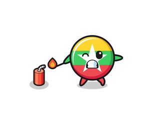 Fototapeta premium myanmar flag mascot illustration playing firecracker