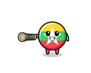 myanmar flag mascot holding flashlight