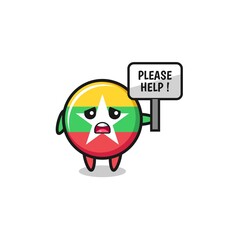 cute myanmar flag hold the please help banner