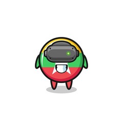 cute myanmar flag using VR headset