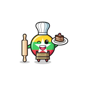 recommend clip art: myanmar flag as pastry chef mascot hold rolling pin