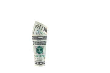 Banknotes of the United States dollar.
Roll of Twenty US dollars isolated on a white background.