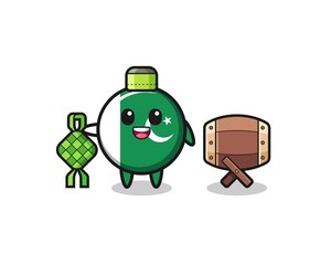 pakistan flag muslim character are celebrating Eid Al Fitr