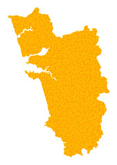 Vector Golden map of Goa State. Map of Goa State is isolated on a white background. Golden particles mosaic based on solid yellow map of Goa State. - obrazy, fototapety, plakaty
