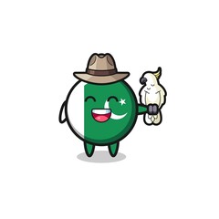 pakistan flag zookeeper mascot with a parrot