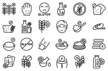 Gluten intolerance icons set outline vector. Free gluten
