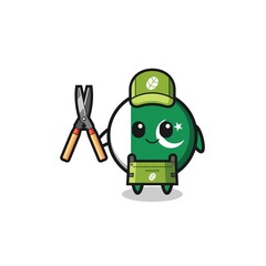 cute pakistan flag as gardener mascot