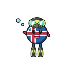 Naklejka premium the iceland flag diver cartoon character