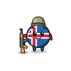 Naklejka premium cute iceland flag mascot as a soldier