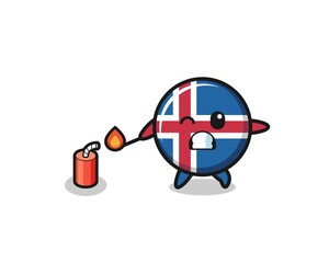 iceland flag mascot illustration playing firecracker