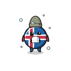 Fototapeta na wymiar cute cartoon iceland flag with shivering expression