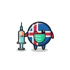 iceland flag mascot as vaccinator