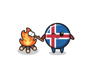 Fototapeta na wymiar iceland flag character is burning marshmallow