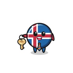 Fototapeta na wymiar cute iceland flag as a real estate agent mascot