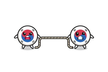 cute south korea flag character is playing tug of war game