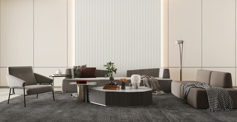 Illustration 3D rendering large luxury modern bright interiors Living room mockup computer digitally generated image
