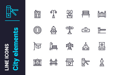Urban city elements for design icons set