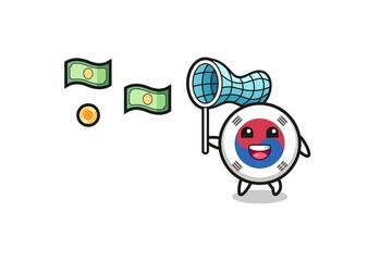 illustration of the south korea flag catching flying money