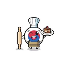 south korea flag as pastry chef mascot hold rolling pin