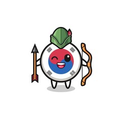 south korea flag cartoon as medieval archer mascot