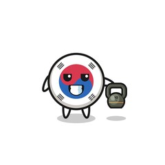 south korea flag mascot lifting kettlebell in the gym