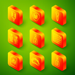 Set line Microphone, Guitar pick, Stereo speaker, Balalaika, Drum machine, Music book with note and Tambourine icon. Vector