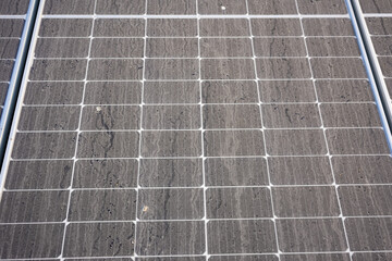 Dirty solar panels dusty blocking sunlight reduce the efficiency of solar energy. 