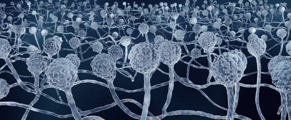 Mold fungi, Mucor spores, sporangia, 3d illustration © Artur