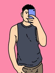 cute man cartoon on pink background