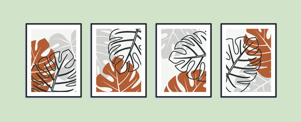 Fototapeta na wymiar Summer poster element for interior design of office, dinning, and bed room. Wall art design. Canvas painting for the rooms. Tropical leaves background. 