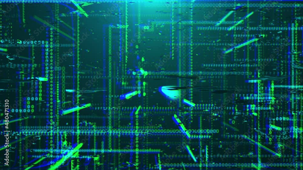 Poster transmission corruption 3d data render in cyber structure of matrix information. static failure with