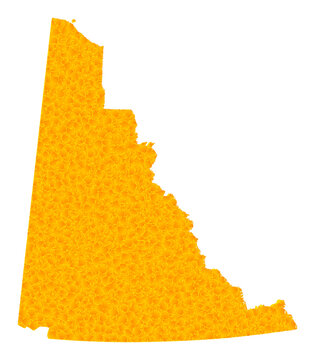 recommend clip art: Vector Golden map of Yukon Province. Map of Yukon Province is isolated on a white background. Golden items mosaic based on solid yellow map of Yukon Province.