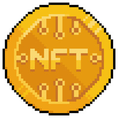 Fototapeta premium Pixel art NFT coin, investment in crypto games vector icon for 8bit game on white background