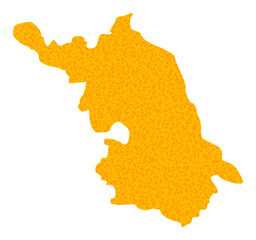 Vector Gold Map of Jiangsu Province. Map of Jiangsu Province is isolated on a white background. Gold particles mosaic based on solid yellow Map of Jiangsu Province.