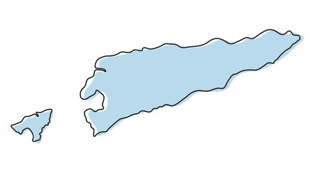 Stylized simple outline map of East Timor icon. Blue sketch map of East Timor illustration