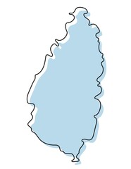 Stylized simple outline map of Saint Lucia icon. Blue sketch map of Saint Lucia  illustration