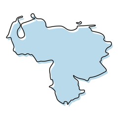Stylized simple outline map of Venezuela icon. Blue sketch map of Venezuela  illustration