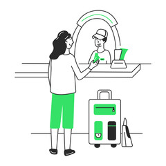 woman buys train tickets at the ticket office