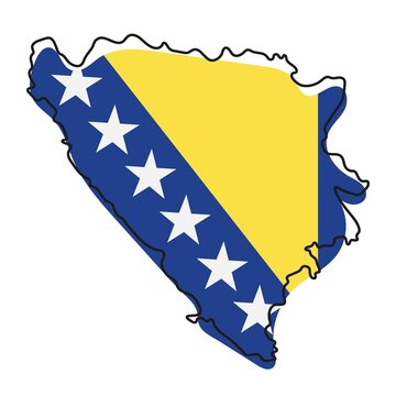 recommend clip art: Stylized outline map of Bosnia and Herzegovina with national flag icon. Flag color map of Bosnia and Herzegovina  illustration.