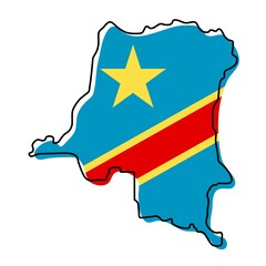 Stylized outline map of Democratic Republic of the Congo with national flag icon. Flag color map of Democratic Republic of the Congo  illustration.