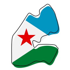 Stylized outline map of Djibouti with national flag icon. Flag color map of Djibouti  illustration.