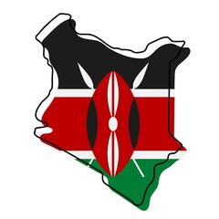 Stylized outline map of Kenya with national flag icon. Flag color map of Kenya  illustration.