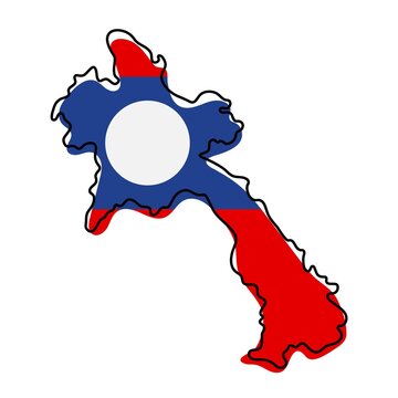 recommend clip art: Stylized outline map of Laos with national flag icon. Flag color map of Laos  illustration.