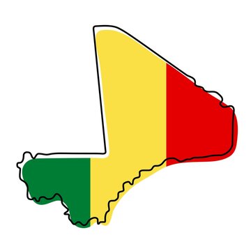 recommend clip art: Stylized outline map of Mali with national flag icon. Flag color map of Mali illustration.