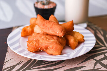 Soy milk with Chinese bread. Thai food in the morning, local famous street food with taste.